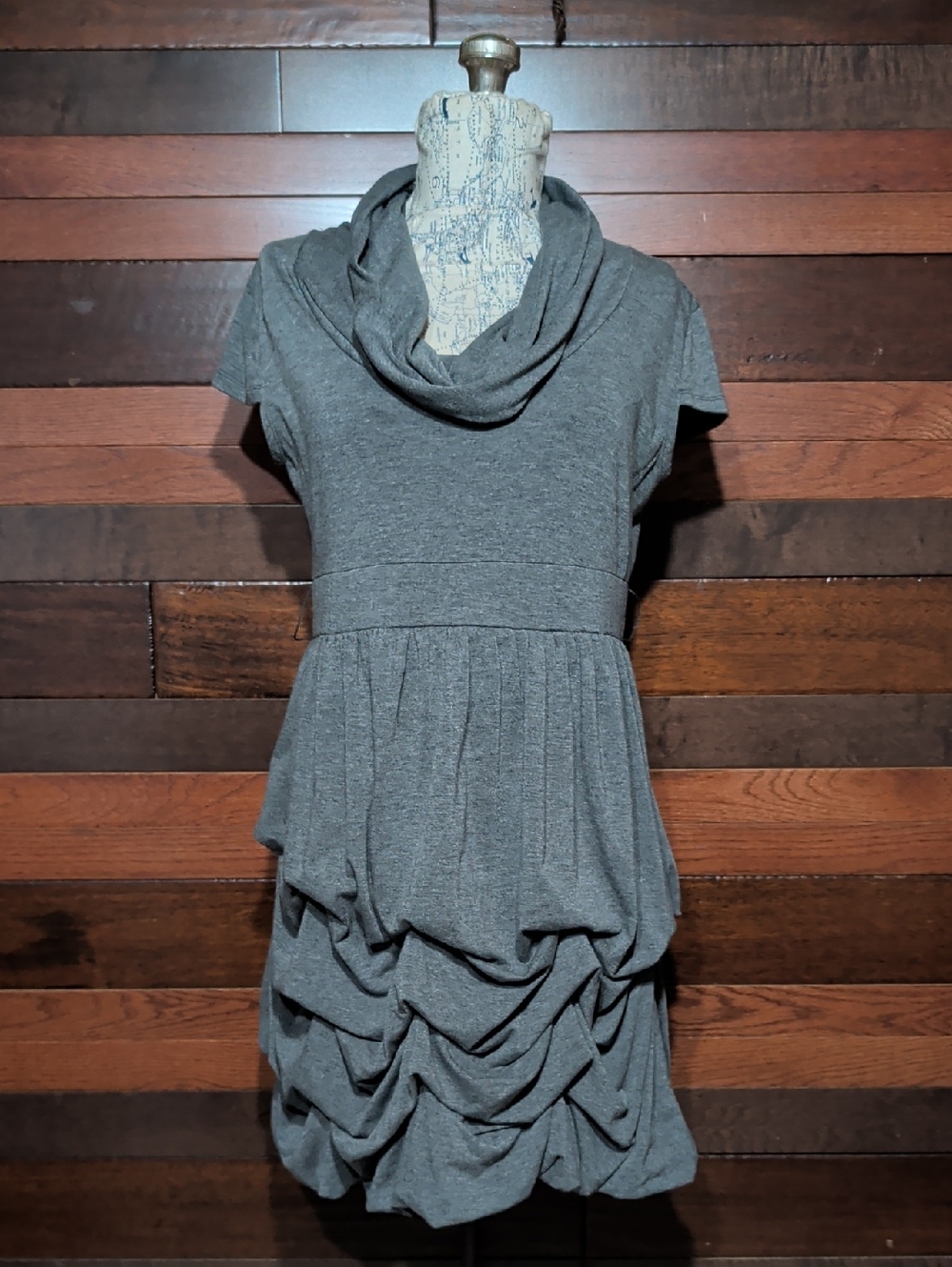 My Michelle Grey Cowl Neck Short Sleeve Dress with Ruching